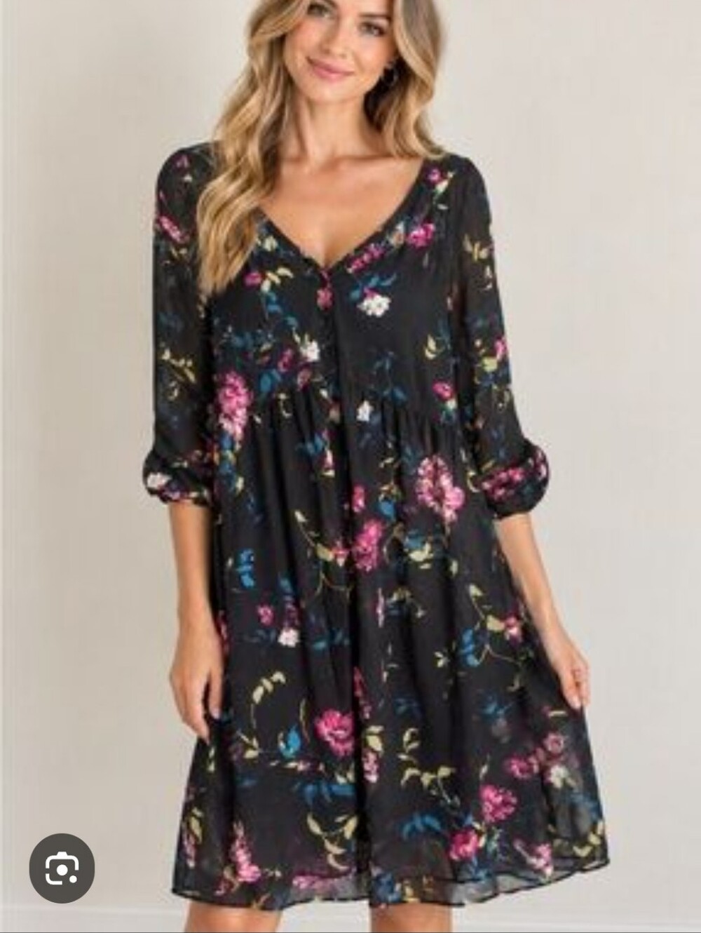 EUC Torrid Black Floral Chiffon Button Front High Low Dress Tunic Size 1